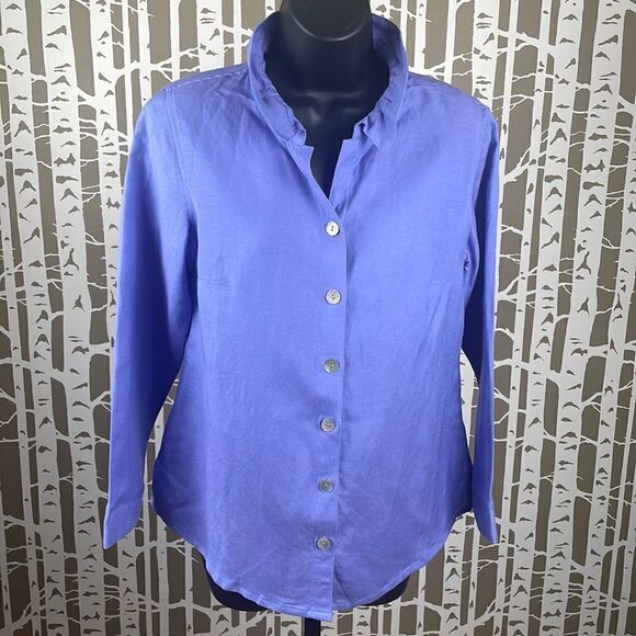 Soft Surroundings Linen Blend Button Front Flexible Collar Shirt Jacket Shacket - Picture 1 of 15